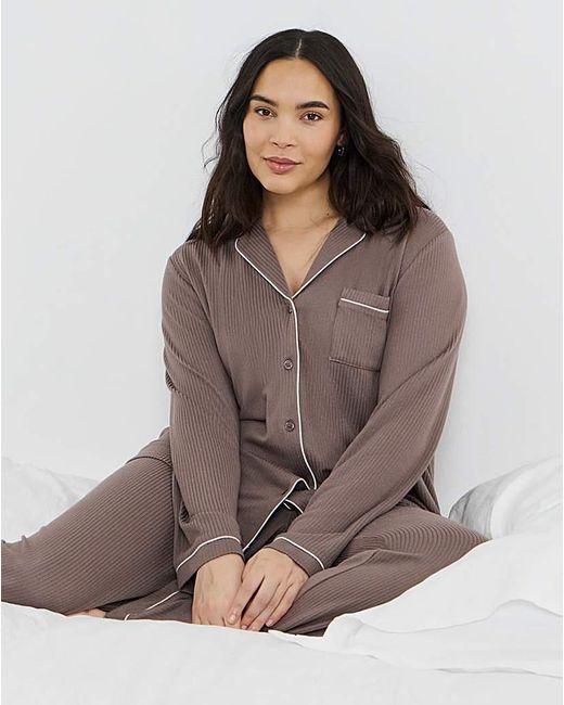 Pretty Secrets Brown Brushed Rib Pyjama Set