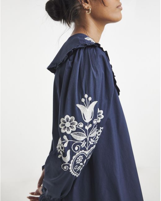 Simply Be Blue Embroidered Collar Detail Shirt Dress