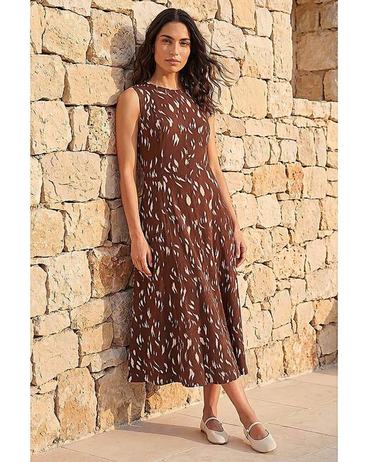 Roman Brown Roman Brush Stroke Panel Midi Dress