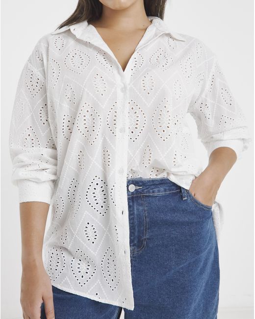 Simply Be White Broderie Shirt