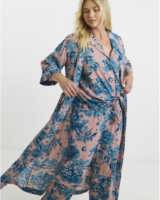 Figleaves Blue Printed Viscose Maxi Gown