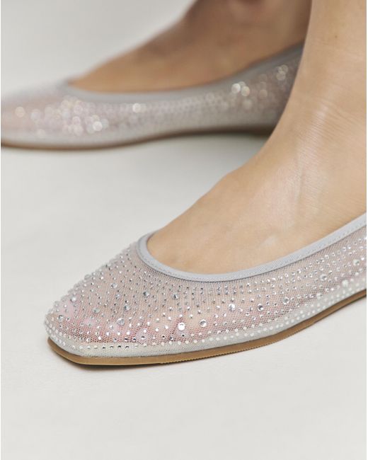 Simply Be Gray Mesh Embellished Ballet Flats Ex Wide