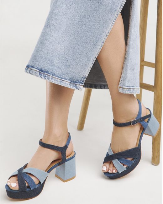 Simply Be Blue Strap Detail Platform Sandal Ex Wide
