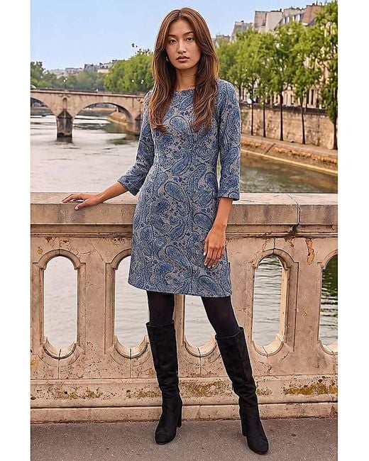 Roman Blue Roman Paisley Pocket Shift Stretch Dress