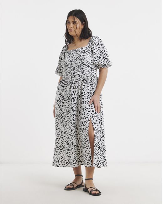 Simply Be White Waffle Shirred Midi Dress