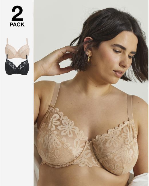 Pretty Secrets Natural 2 Pack Daisy Lace Full Cup Bras