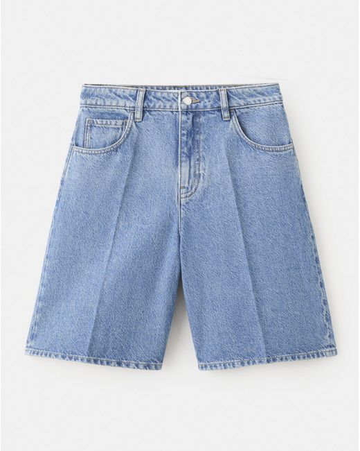 Mango Blue High-Waist Straight-Fit Bermuda