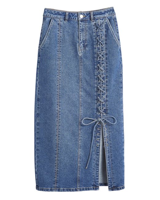 Simply Be Blue Lace Detail Denim Maxi Skirt
