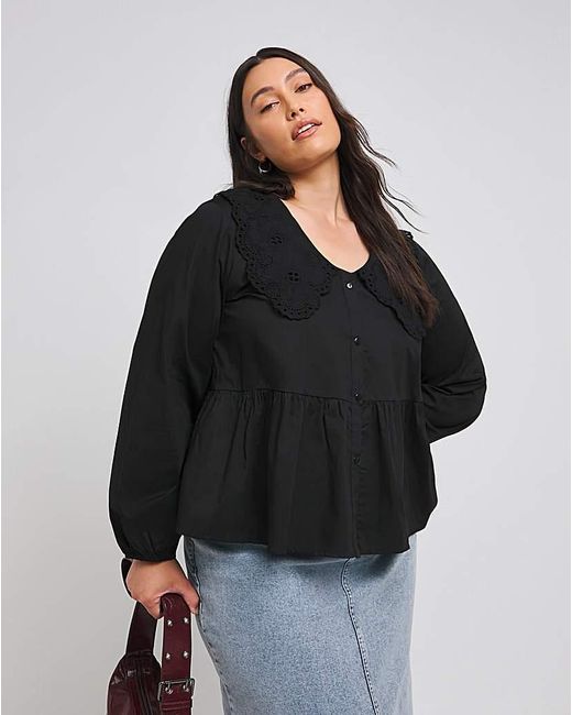 Simply Be Black Broderie Collared Blouse