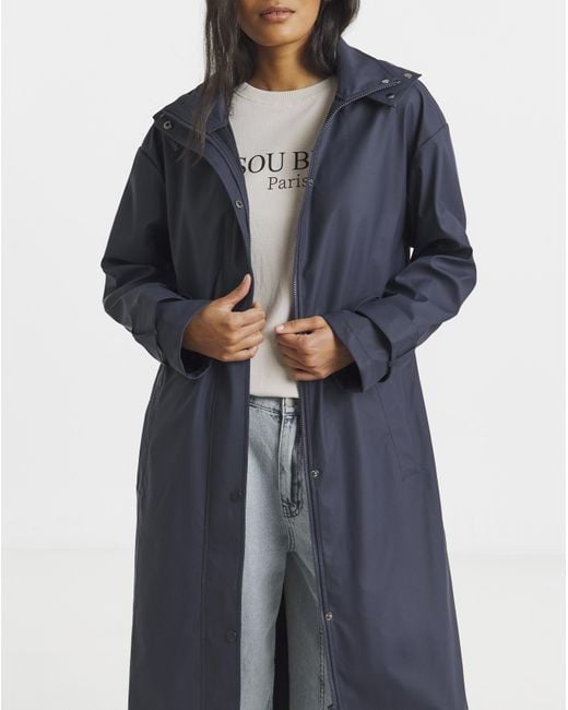 Simply Be Blue Longline Rubberised Raincoat