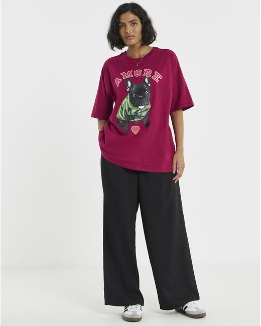 Simply Be Pink Dog Oversized Graphic T-Shirt