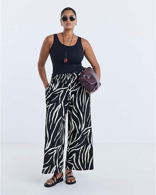 Simply Be Blue Zebra Textured Waffle Wide Leg Trouser