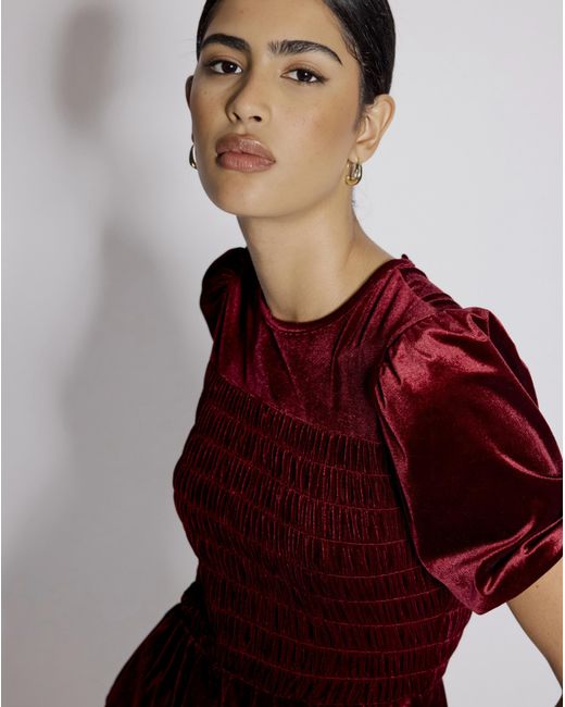 Nobody's Child Red Velvet Puff Sleeve Top