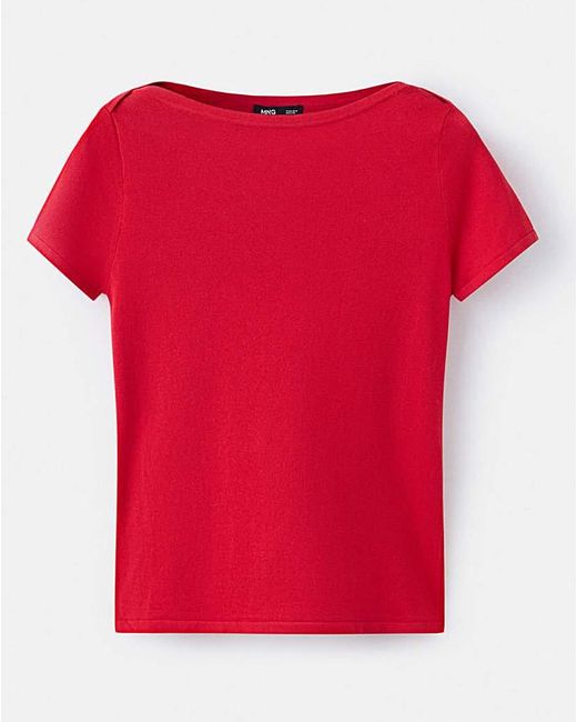 Mango Red Short-Sleeved Fine-Knit Sweater