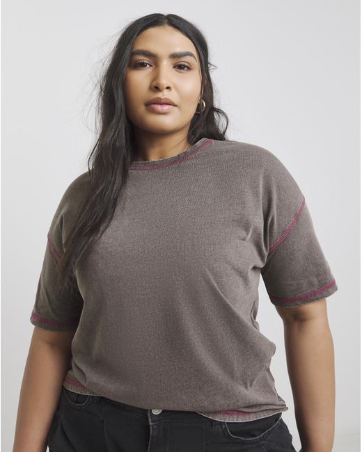 Simply Be Gray Contrast Flatlock Top