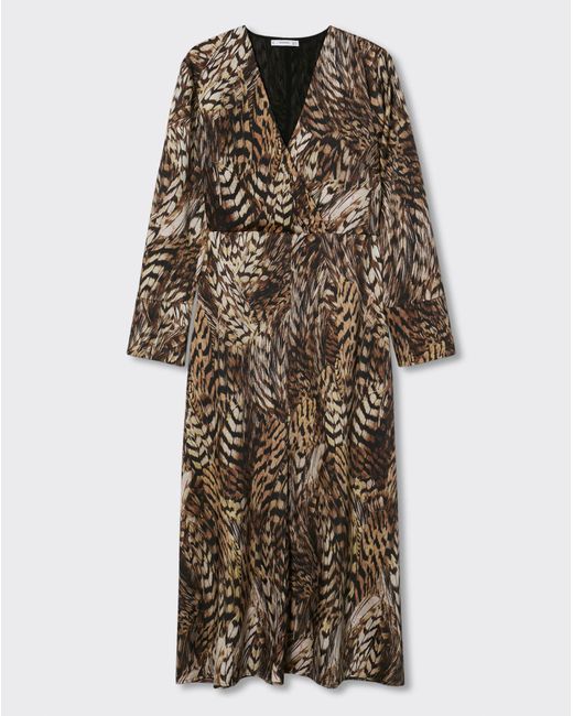 Mango Brown Pluma Animal Print Fluid Dress