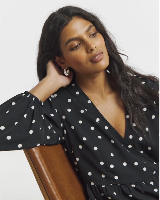 Simply Be Blue Spot Print Wrap Smock Dress