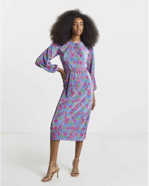 Simply Be Blue Cut Out Back Plisse Midi