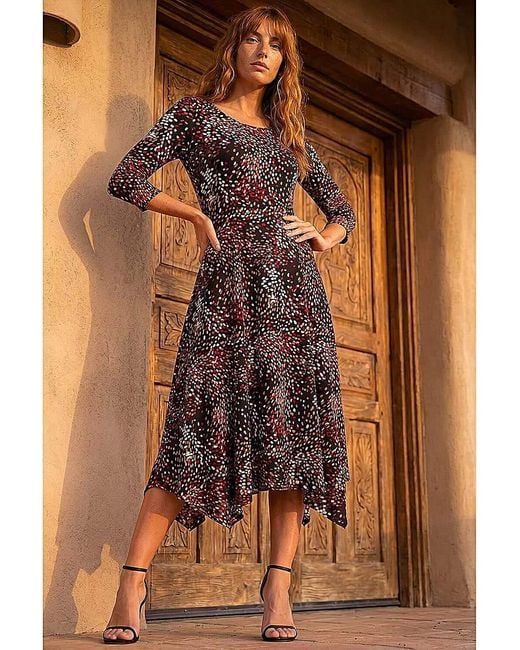 Roman Brown Roman Speckled Hanky Hem Dress