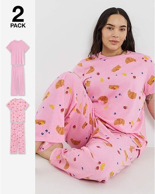 Pretty Secrets Pink Value 2Pk Breakfast Print Pyjamas