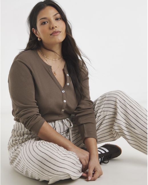 Simply Be Natural Neutral Stripe Barrel Trouser