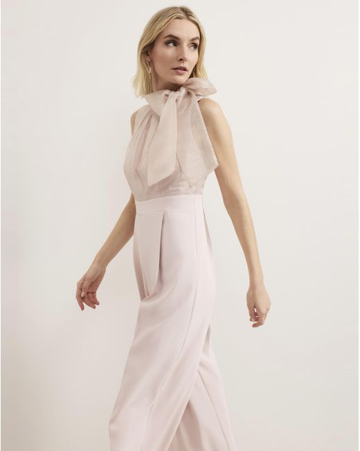 Phase Eight Pink Tie Neck Jumpsuit