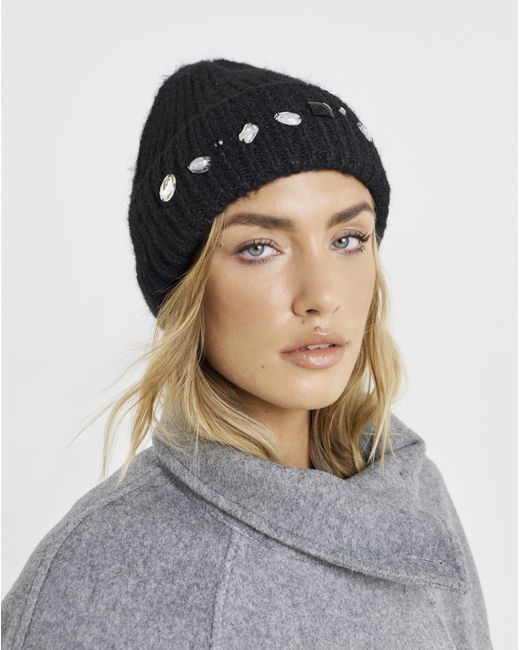 JD Williams Black Jewel Embellished Hat & Handwarmer Set