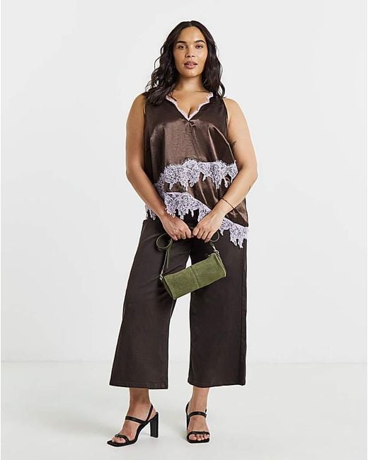 Simply Be Brown Satin Lace Cami