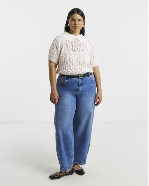 Simply Be Pink Collared Pointelle Knitted Top