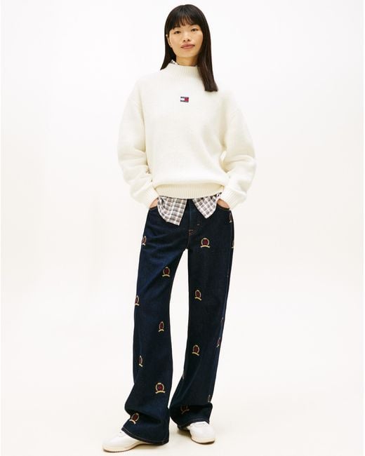 Tommy Hilfiger White Mockneck Badge Sweater