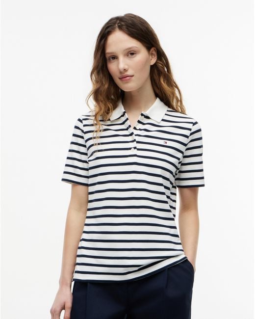 Tommy Hilfiger White 1985 Stripe Pique Polo Ss