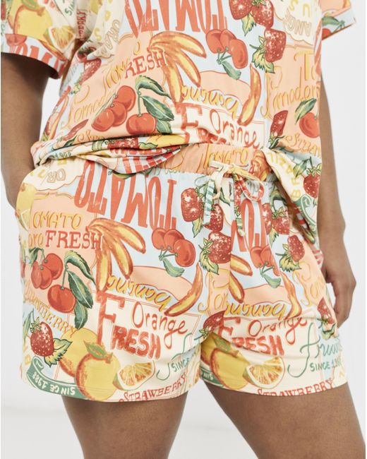 Figleaves Orange Fruit Shortie Pyjama Set