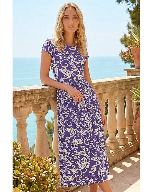Roman Blue Roman Abstract Print Pocket Midi Dress