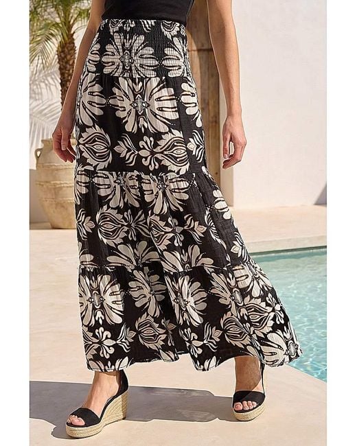 Roman Black Roman Printed Tiered Shirred Maxi Skirt