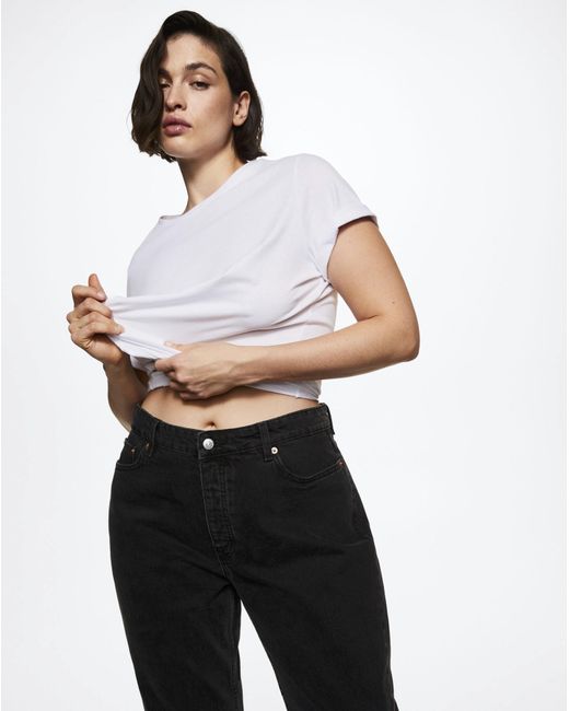 Mango White High-Waist Cropped Straight Jeans