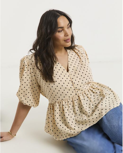Simply Be Natural Button Through Peplum Blouse