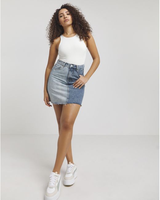 Simply Be Blue Patchwork Denim Mini Skirt