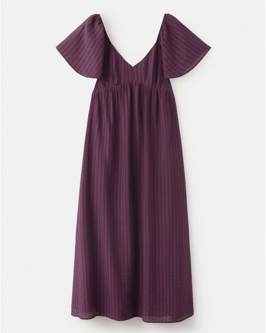 Mango Purple Textured Dress With Gathered Detai