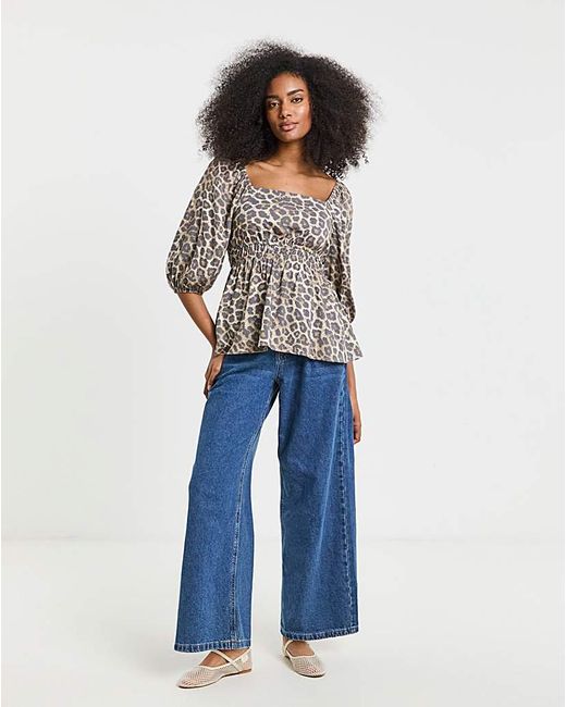 Simply Be Blue Leopard Square Neck Blouse