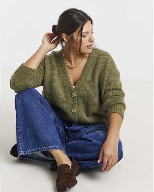 Simply Be Green Fluffy Boyfriend Cardigan