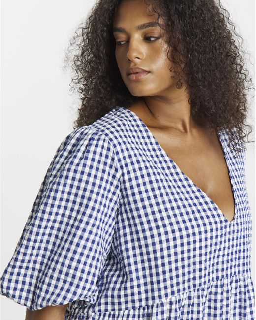 Simply Be Blue Gingham Apron Dress