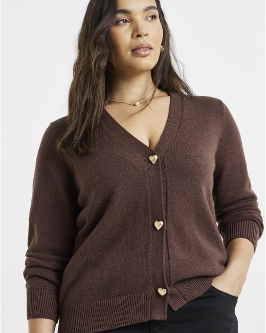 Simply Be Brown Heart Button Cardigan