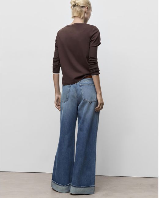 Mango Blue Wide Leg Turned Hem Jeans