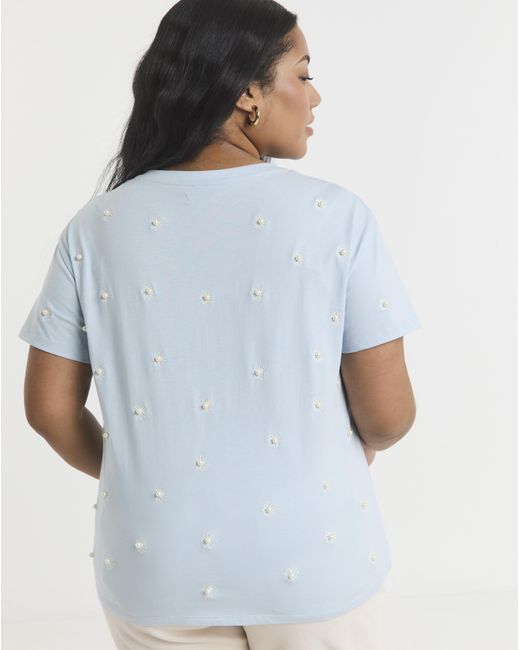 Simply Be Blue Flower Embroidery & Pearl Top