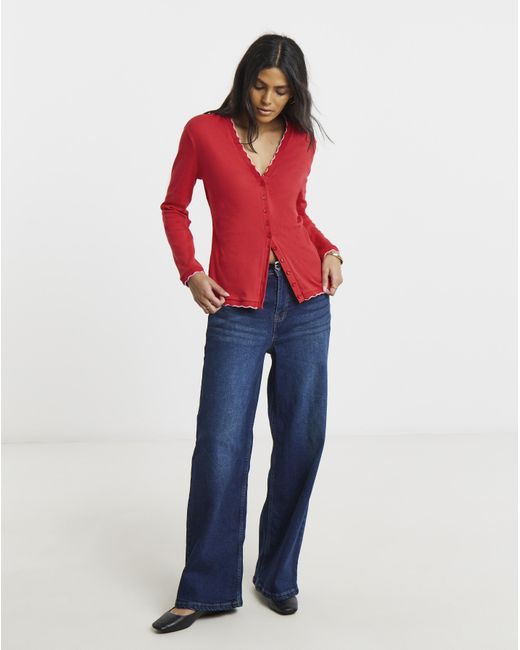 Simply Be Red Scallop Edge Button Through Top