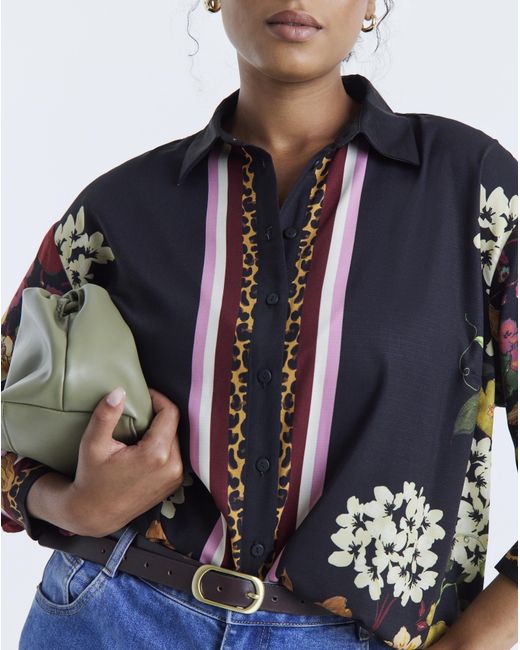 Simply Be Blue Floral Placement Print Shirt