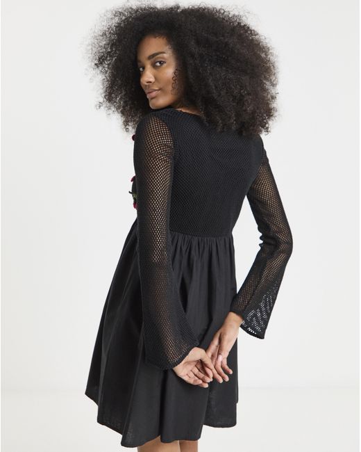 Simply Be Black Cherry Crochet Detail Skater Dress