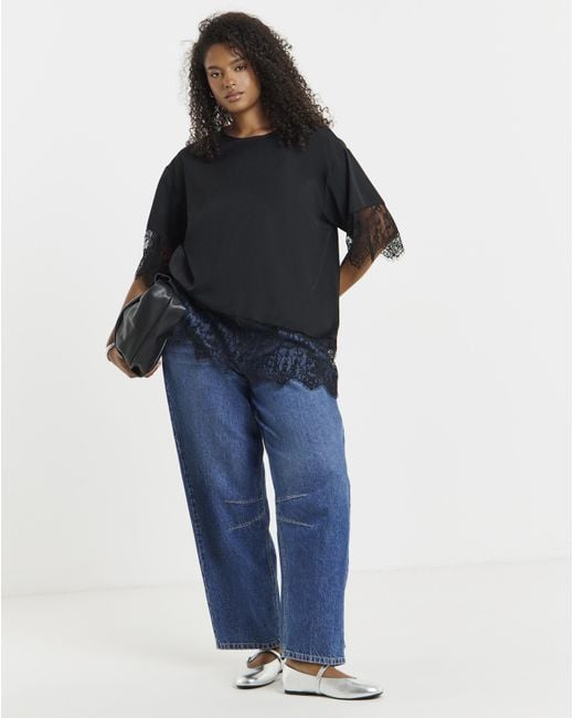 Simply Be Blue Lace Trim Boxy Top