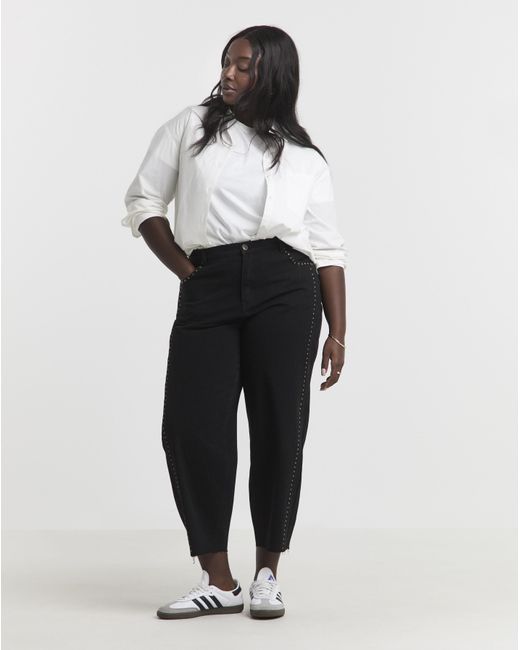 Simply Be Black Side Studded Barrel Jeans