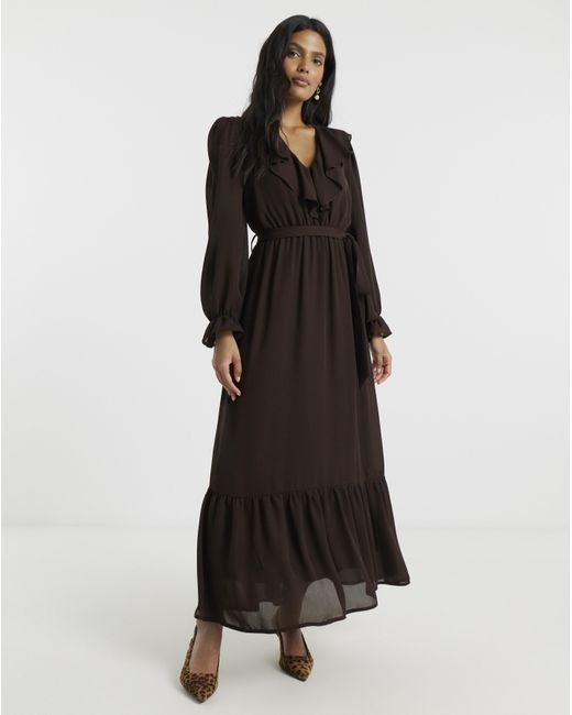 Flounce London Black Chiffon Midaxi Dress